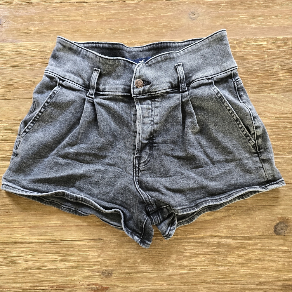 Hollister High-Waist Washed Charcoal Gray Denim Shorts